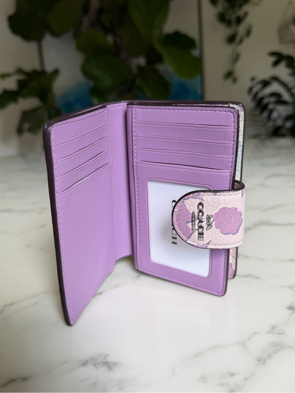 COACH Medium Corner Zip Wallet With Floral Print Ivory Purple Pink Multi CBO31 - Picture 8 of 12